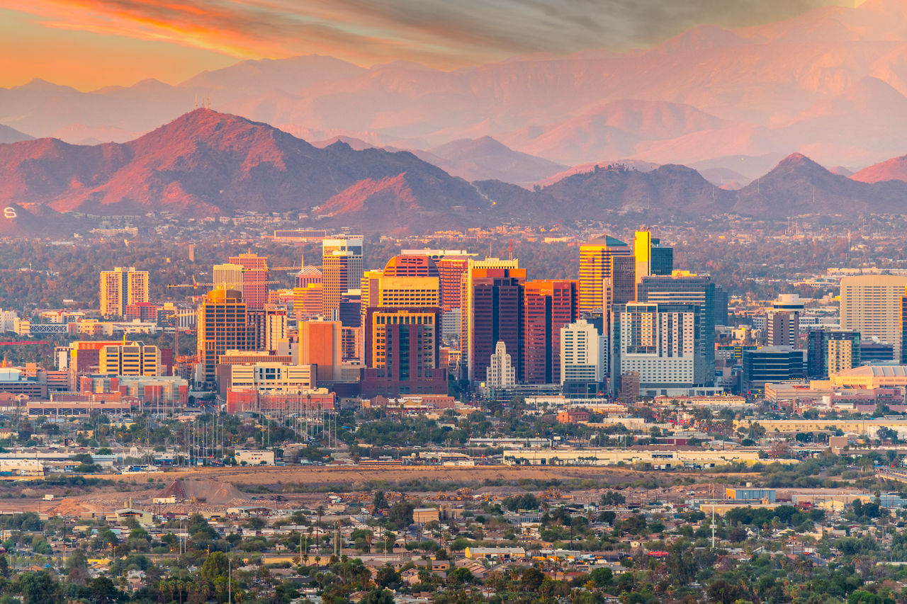 Skyline of Phoenix, Arizona at sunset